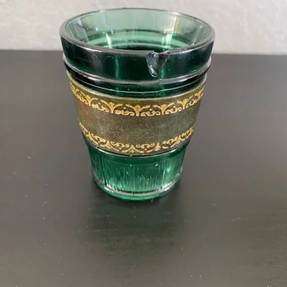 RARE! Vintage 60s MCM Emerald Green Leather Banded Tumbler Glasses Set of 6 - Picture 7 of 14